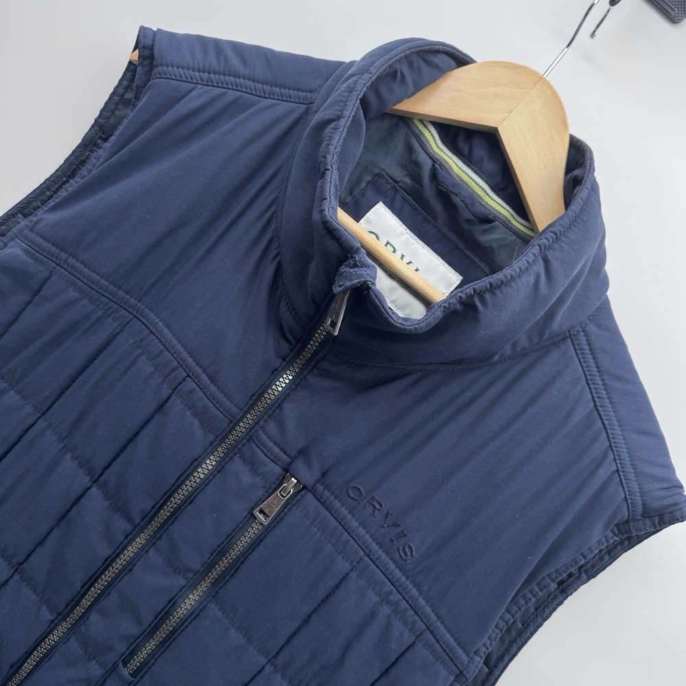 ORVIS Men's XL Navy Blue Quilted Puffer Lined Winter Warm Vest Zipper Pockets